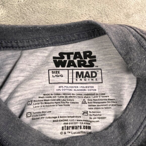 Star Wars Mandalorian Shirt Men Large Gray Baby Yoda Mad Engine Long Sleeve AOP - Picture 3 of 7